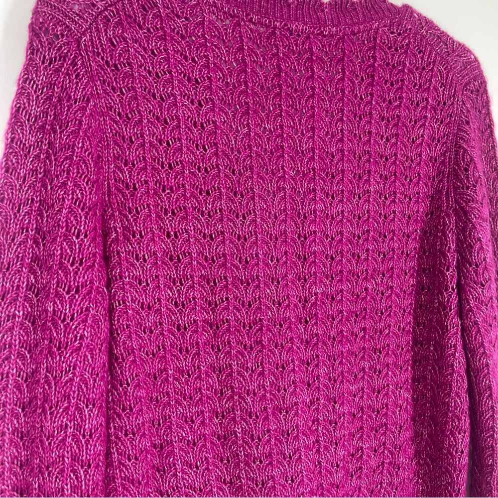 Sundance Leanna Pointelle Scalloped Fuchsia Cardigan - Picture 6 of 9